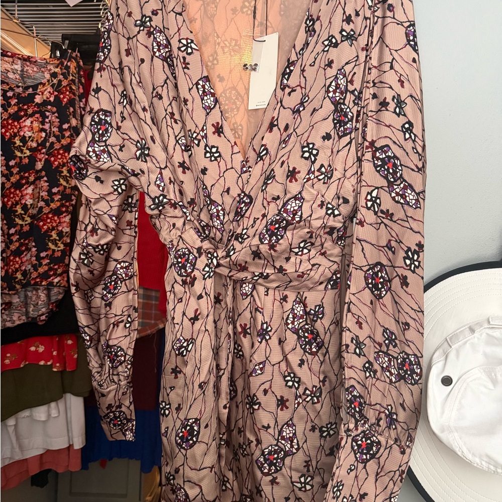 Joie Blush and Black Embroidered Long Sleeve Dress